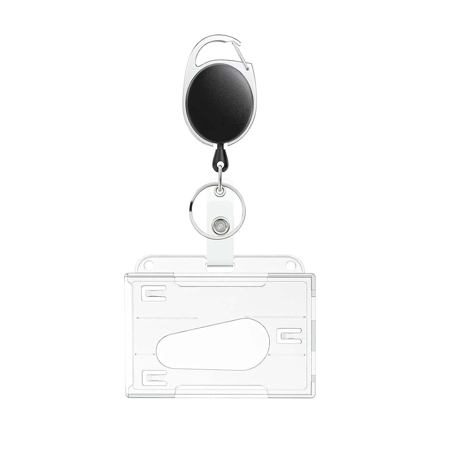 ALMEKAQUZ 4 PCS Badge Holders, Retractable Reel Clip, Clear ID Protector, Retractable Holder Hook with Belt Loop for Office Key Cards, Exhibition Passes and Work Credentials