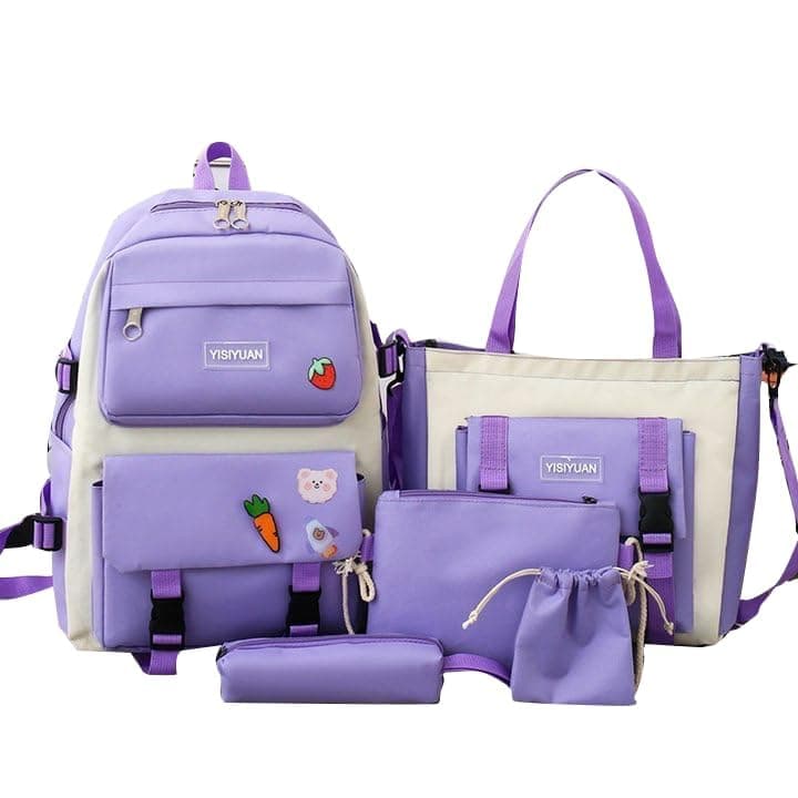 AUTOYSUR Toddler School Backpack for Kids and Adults 5Pcs Travel Backpack with Tote Bag Crossbody Bag Pencil Case Casual Daypack for School Hiking