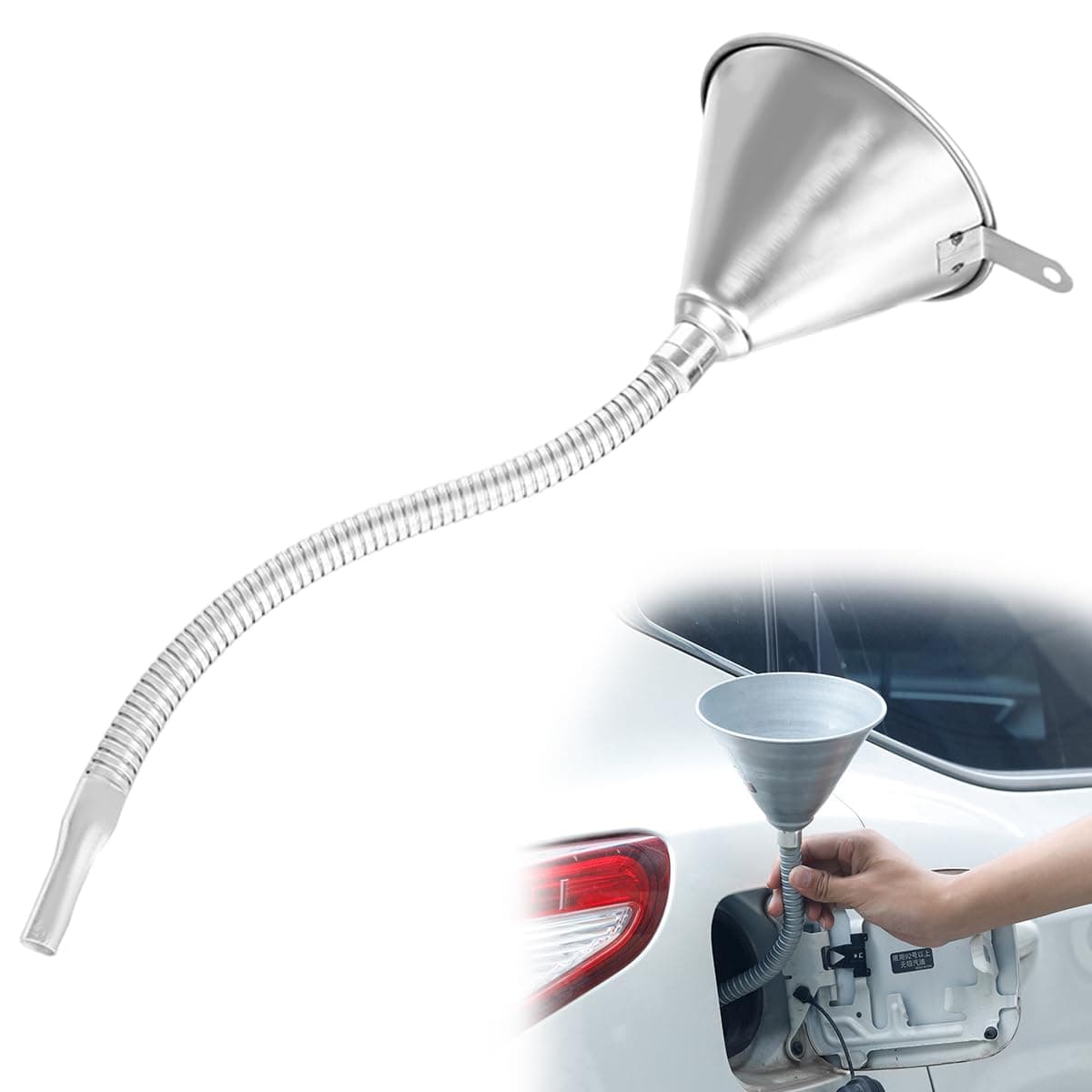 Steel Automotive Bendable & Adjustable Nozzle Funnel, Azonee Universal Wide Mouth Funnel with Filter for Cars/Motorcycles/Trucks, Exterior Car Accessories