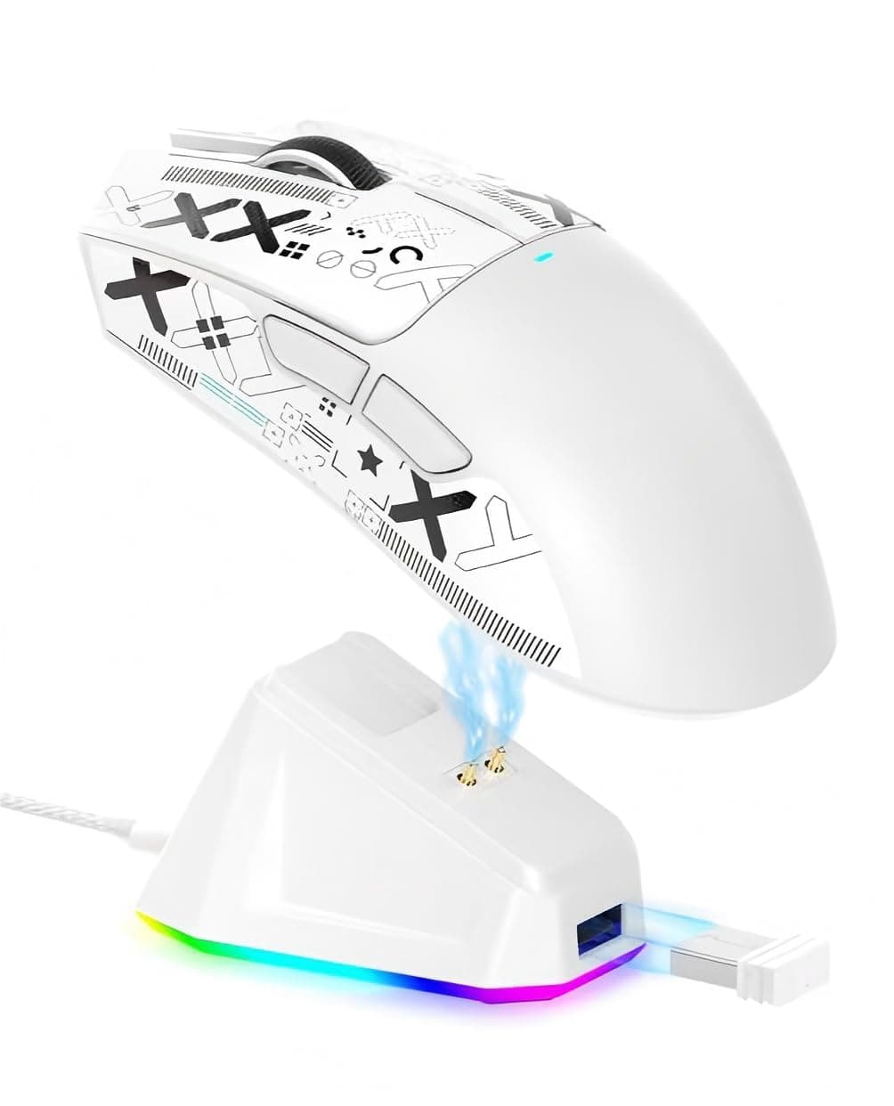 2026 x ماوس اتاك شارك X11 Lightweight Wireless Gaming Mouse With RGB Charging Dock And Anti-Slip Tape,Tri-Mode-2.4G/USB-C Wired/BT,22K DPI,PAW3311 Optical Sensor,For PS/PC/Mac (White, X11 & Griptape)
