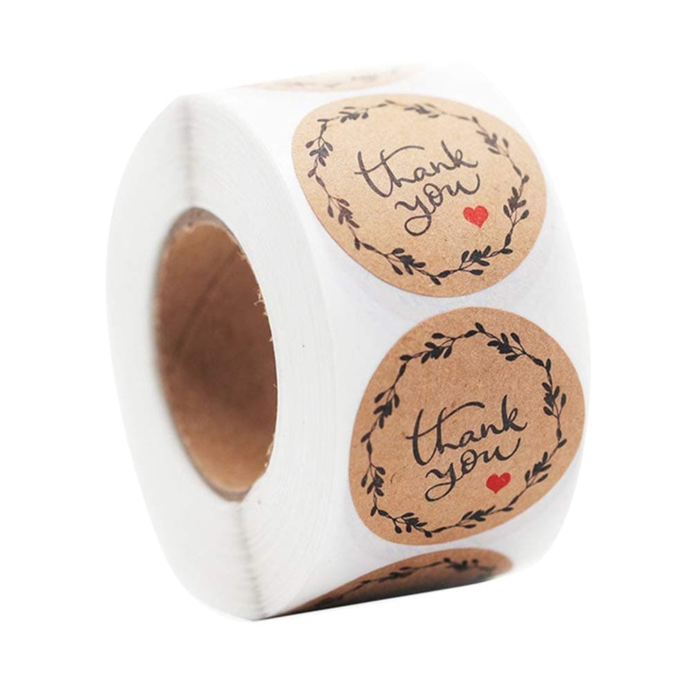 500pcs Thank You Labels Roll Sticky Gift Present Wrapping Labels Round Olive Branch Stickers Thank You Letters Printed Paper Seal Decoration for Home Gift Store Mall