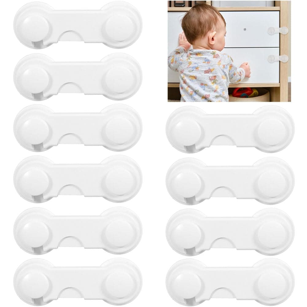 Goodern 10 Pack Baby Safety Cabinet Locks,Child Proof Safety Door Locks with Self Adhesive Household Babies Drawer Securing Locks Multi-Purpose Childproof Latches for Furniture Cupboards Fridge-White
