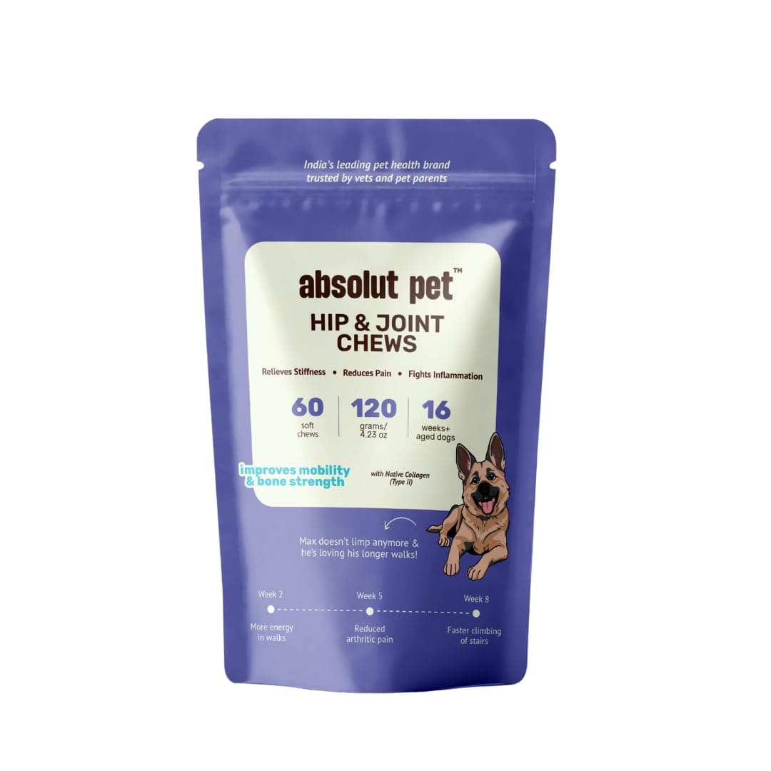 Absolut Pet Hip & Joint Chews for Dogs, Glucosamine & Mobility | 60 Chews | Glucosamine, chondroitin & collagen chews that improve mobility, strengthen bones & support ageing joints in dogs.