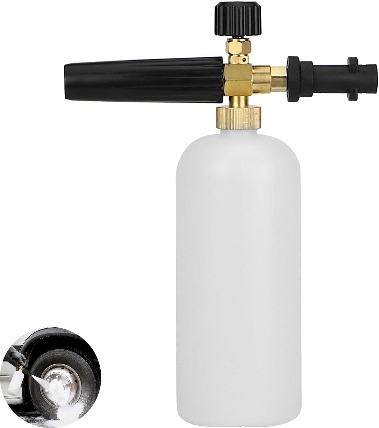 Aputue Foam Bottle Sprayer, 34 oz 1L Capacity Brass Core, Adjustable Nozzle for Pressure Washer, Universal Snow Foam Cannon, Car Wash Soap Dispenser, Vehicle Detailing