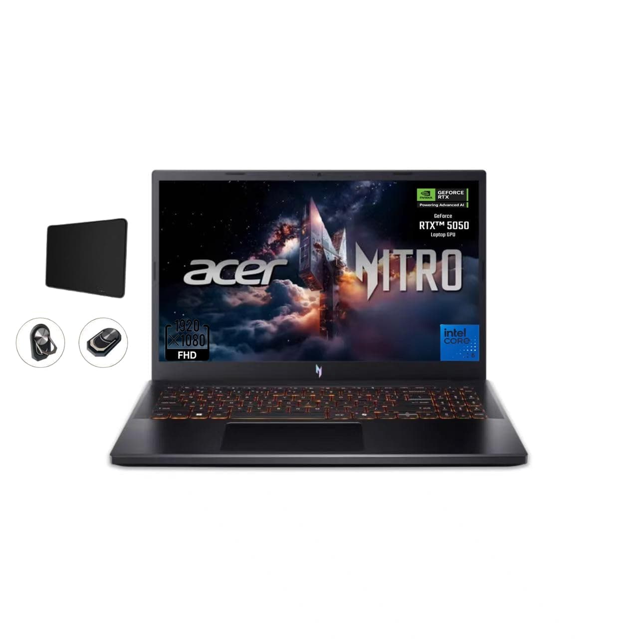 acer Nitro V Gaming Laptop, 15.6" FHD IPS Display, 165Hz, Intel i5-13420H, NVIDIA GeForce RTX 5050 with 8GB GDDR7 VRAM, 16GB RAM, 1TB SSD, BK, Win11H, Obsidian Black, TWE Accessories