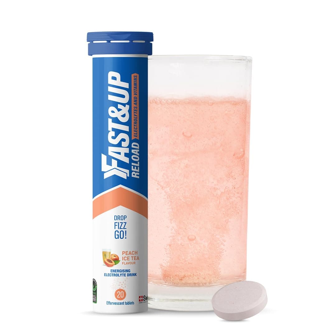 Fast&Up Reload – Peach Ice Tea Flavour – 20 Effervescent Tablets – Instant Electrolytes for Rapid Hydration & Energy - Added Vitamin C & B12 for Performance, Wellbeing, Travel & Recovery –Vegan