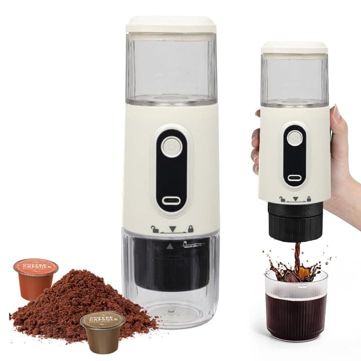 Portable Electric Espresso Machine, 2-IN-1 Camping Coffee Maker, Portable Espresso Machine 20 Bar, Self-Heating, USB-C, LCD Display, with Ground Coffee & NS Capsule for RV, Hiking, Office