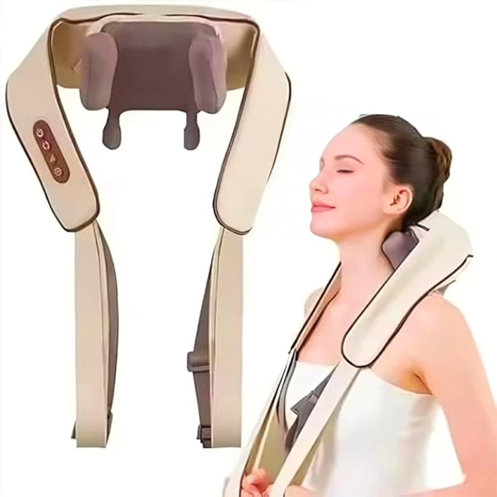 Relax Smart Mini Kneading Neck Massager with Heat for Pain Relief and Muscle Relaxation – Portable Design – White