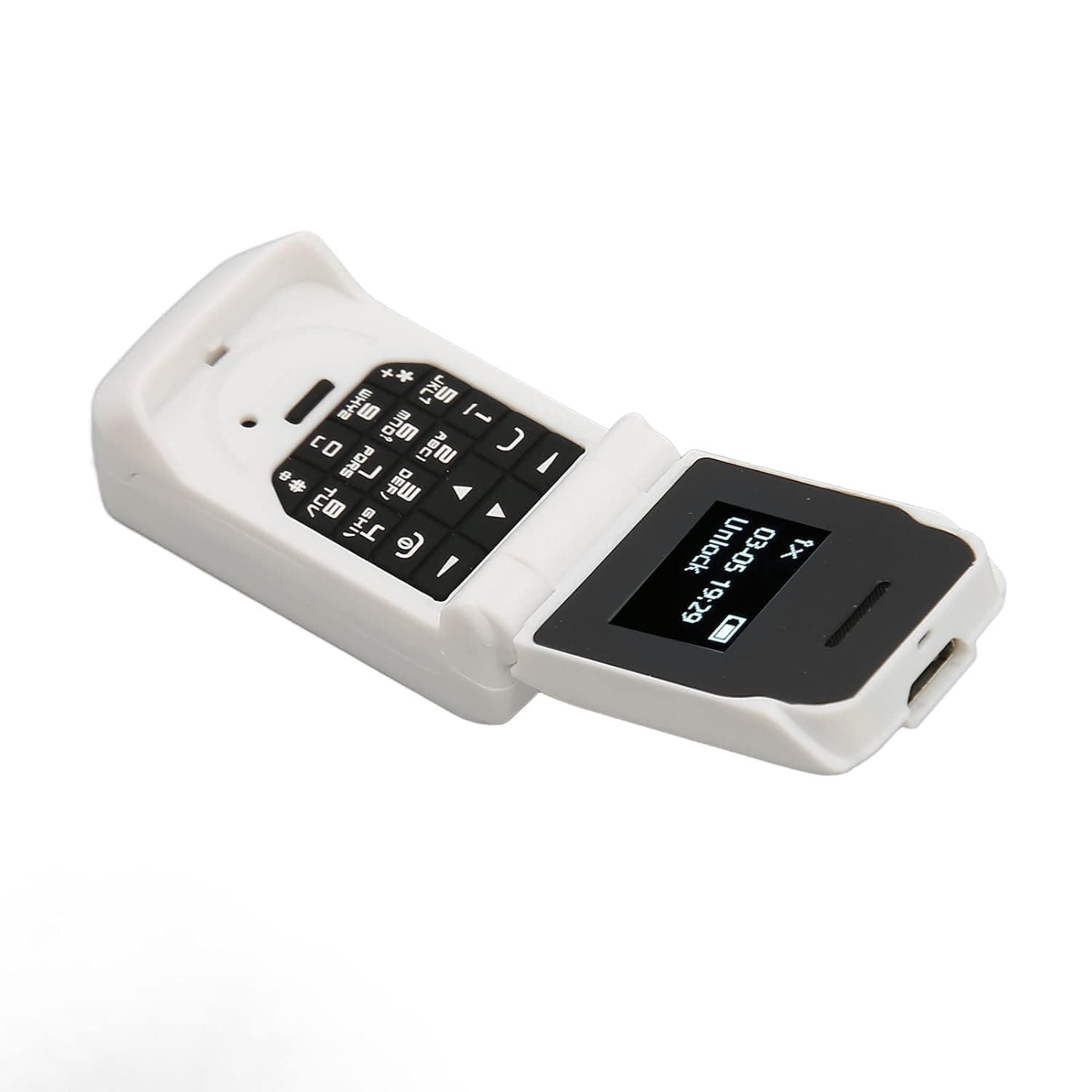 Mini Flip Phone, 64x48 Flip Phone Support Micro SIM Card 0.66 Inch 300mAh Battery (White)