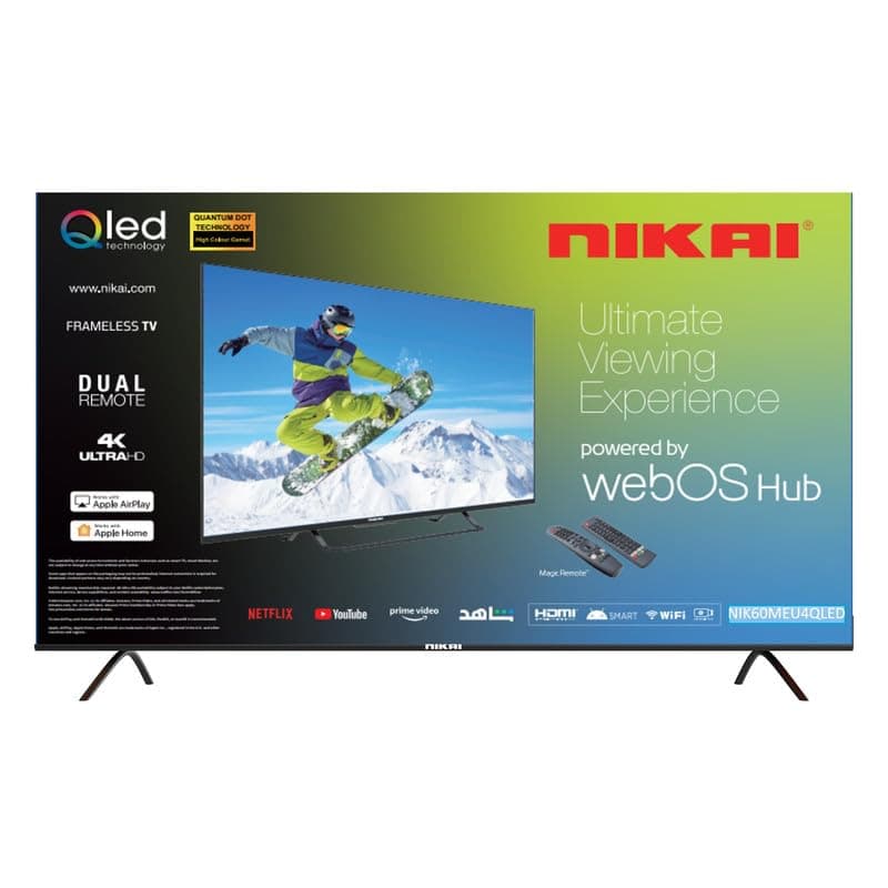 Nikai 60" Inch QLED WebOS 4K Smart UHD TV, Hands-Free Voice Control, Dolby Digital, Built-in Wi-Fi, Bluetooth, High Colour Gamut, Effortless Connectivity With Android & Apple Devices NIK60MEU4QLED
