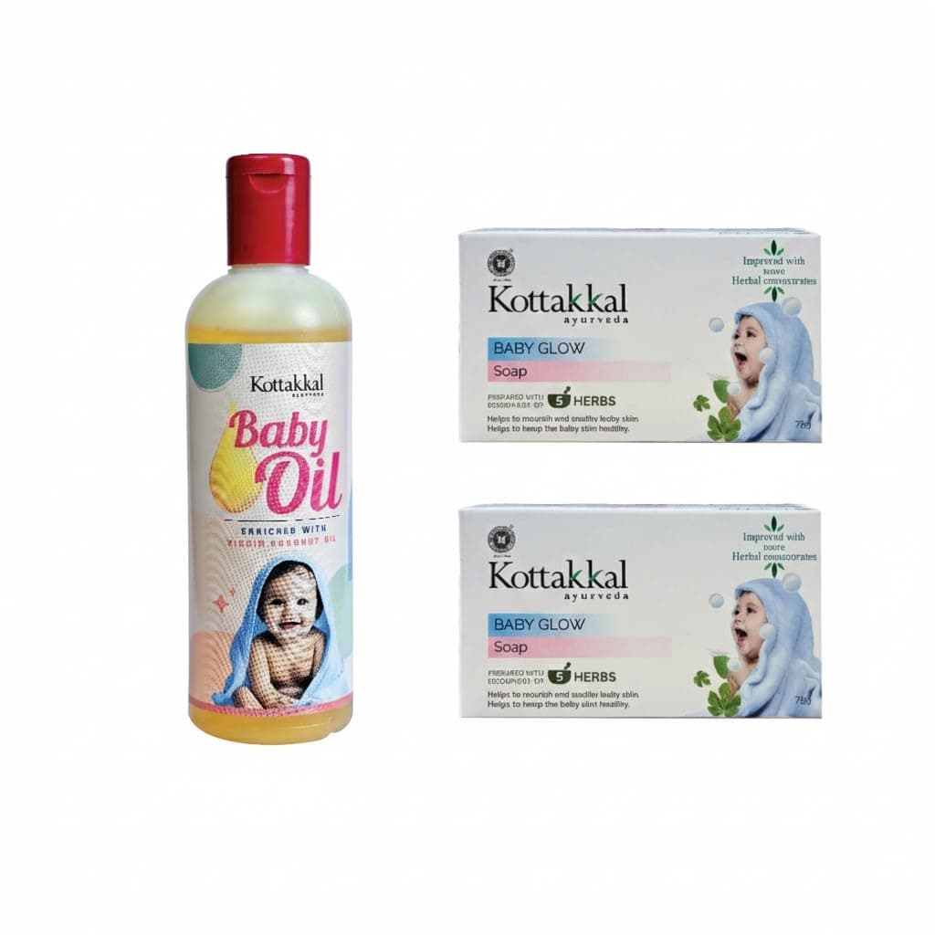 Kottakkal ayurvedha Baby Oil +Baby Glow Soap [Combo Pack] Baby Oil with Virgin Coconut Oil |Baby Glow Herbal Soap | Gentle & Natural Care for Babies