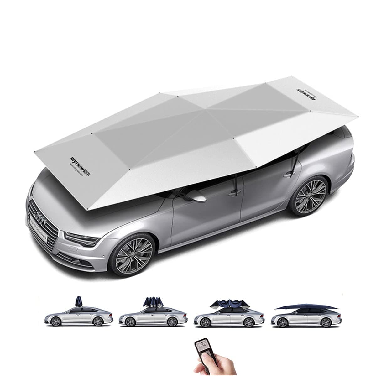 4.2m 4.8m Fully Automatic Car Umbrella Tent with Remote Control,Folded Portable Sun and Weather Shelter,Car Parasol Car Cover,Automobile Protection Keeping Vehicle Cool,Grey4.2M
