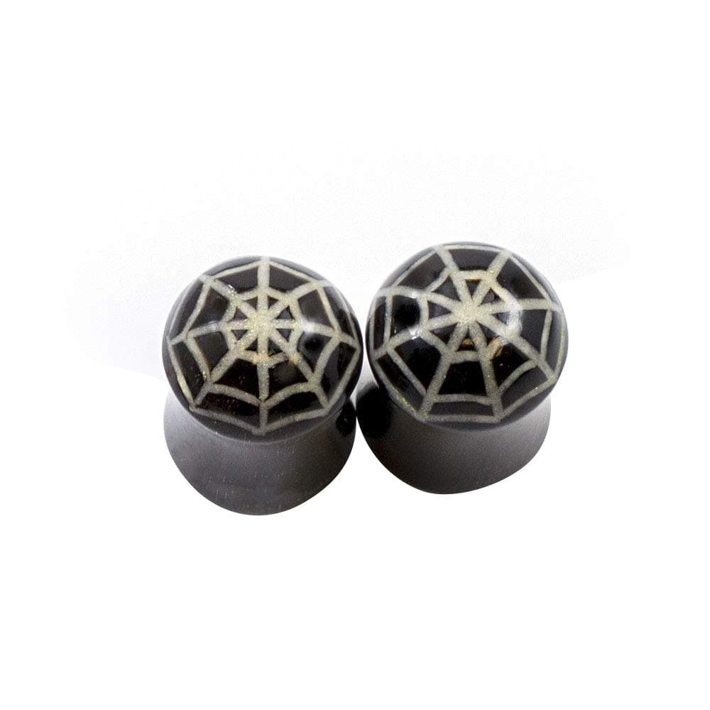 BodyJewelryOnline Pair of Ear Plugs made of Organic Horn Bone with Spiderweb Design, Bone