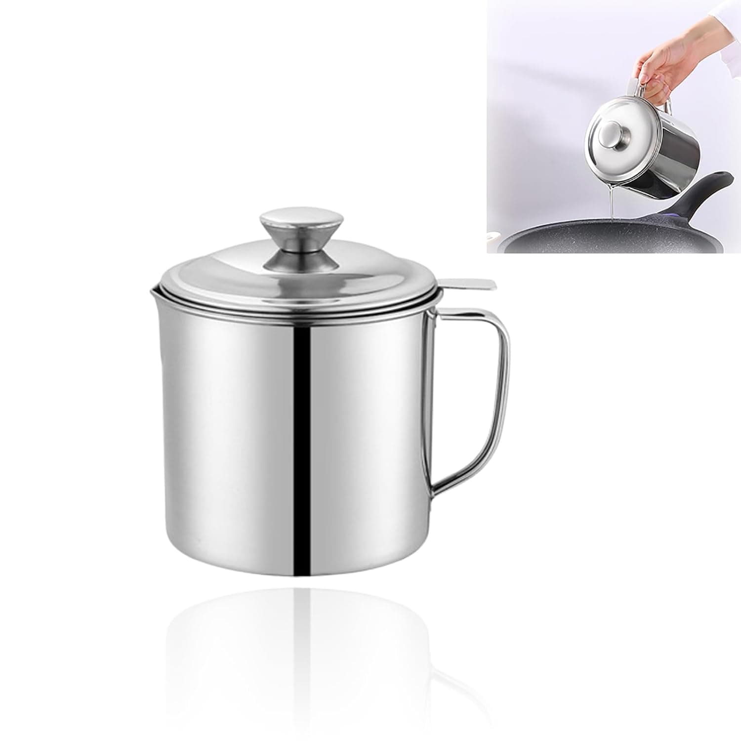 Stainless Steel Oil Storage Tank With Mesh Filter -1.3L Kitchen Cooking Tool, Sturdy and Durable Structure, Eeasy to Pour, Convenient to Clean