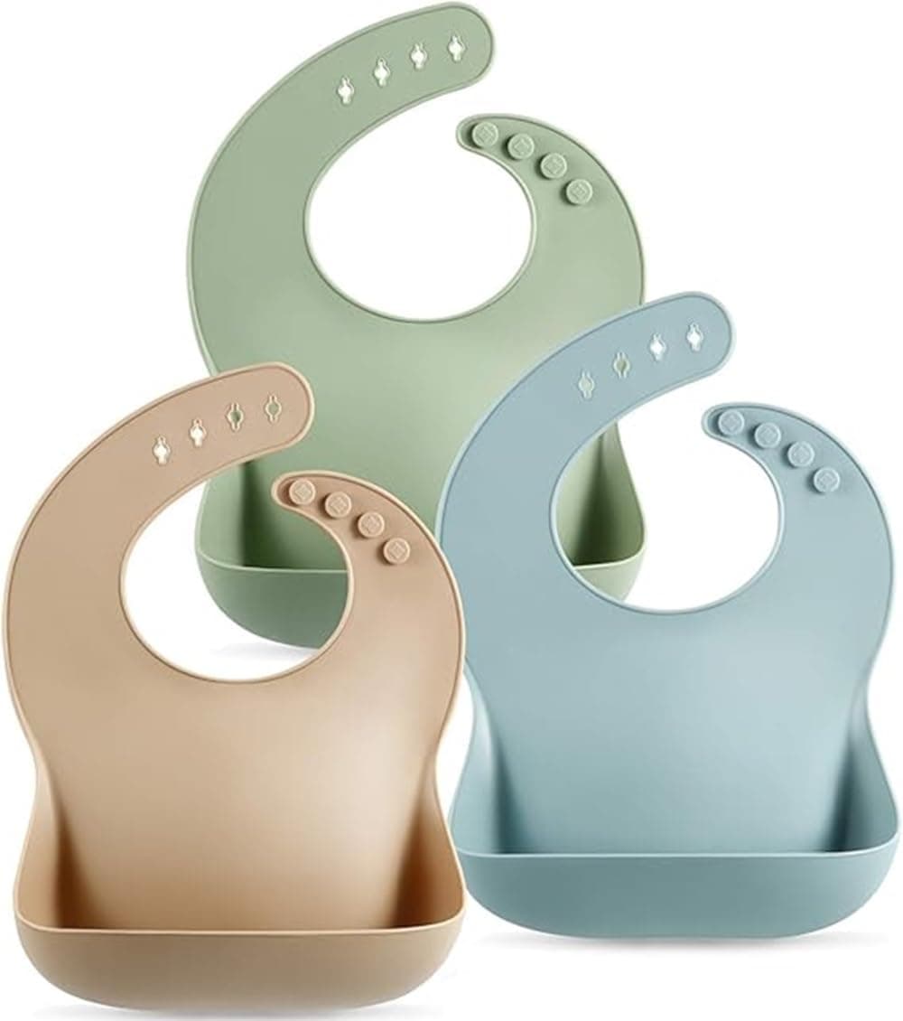 Silicone Baby Bibs for Babies & Toddlers Set of 3, Unisex Soft Adjustable Fit Waterproof Feeding Bibs, Soft, Unisex,Non Messy10-72 Months