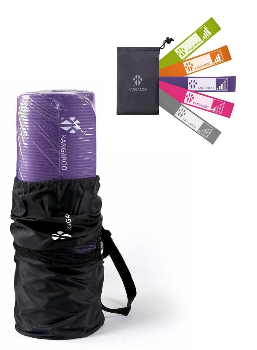 KANGAROO Exercise Mat Set with Resistance Band Ring Set 5 Levels Unisex Adult - (23x23x63cm) Purple