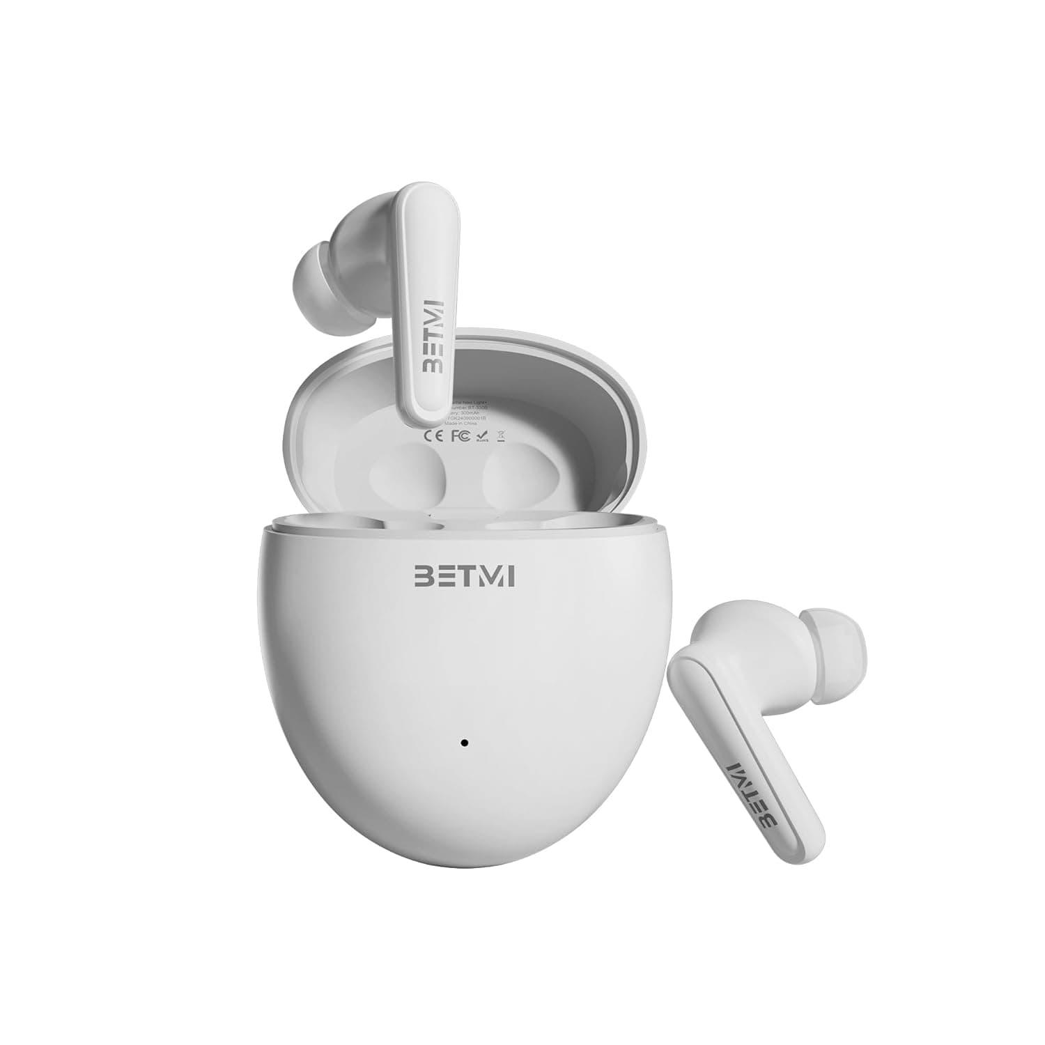 BETMI True Wireless Earbuds, Semi-In-Ear Bluetooth 5.4 Headphones 4-Mic, Hybrid Earphones Touch Control, IPX6 Waterproof TWS, Light-Weight Earphones (White)