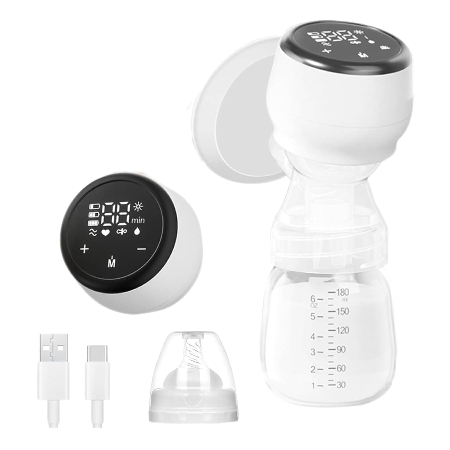 SKY-TOUCH Breast Pump,Electric Hands-Free Wearable Upgraded Breast Pump with 4 Modes&15 Levels Suction,1200mAh Rechargeable, Touch Control LED Display for Travel Home,White,180ml,1 pcs