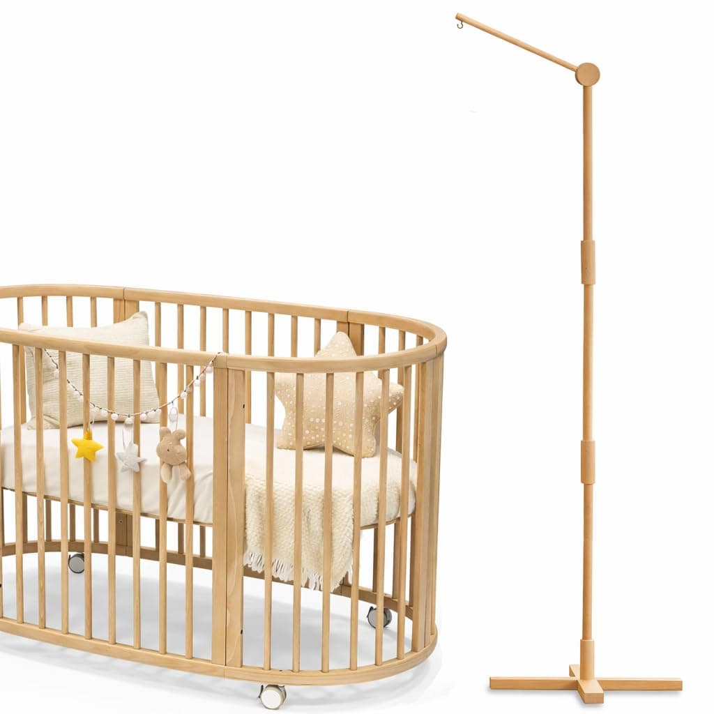 Floorstanding Baby Mobile Holder for Baby Cot Bed 100% Beech Movable Mobile Holder Changing Table Playpen Cradle Thick Wooden Pole Fall Design 61 Inches (Basic)
