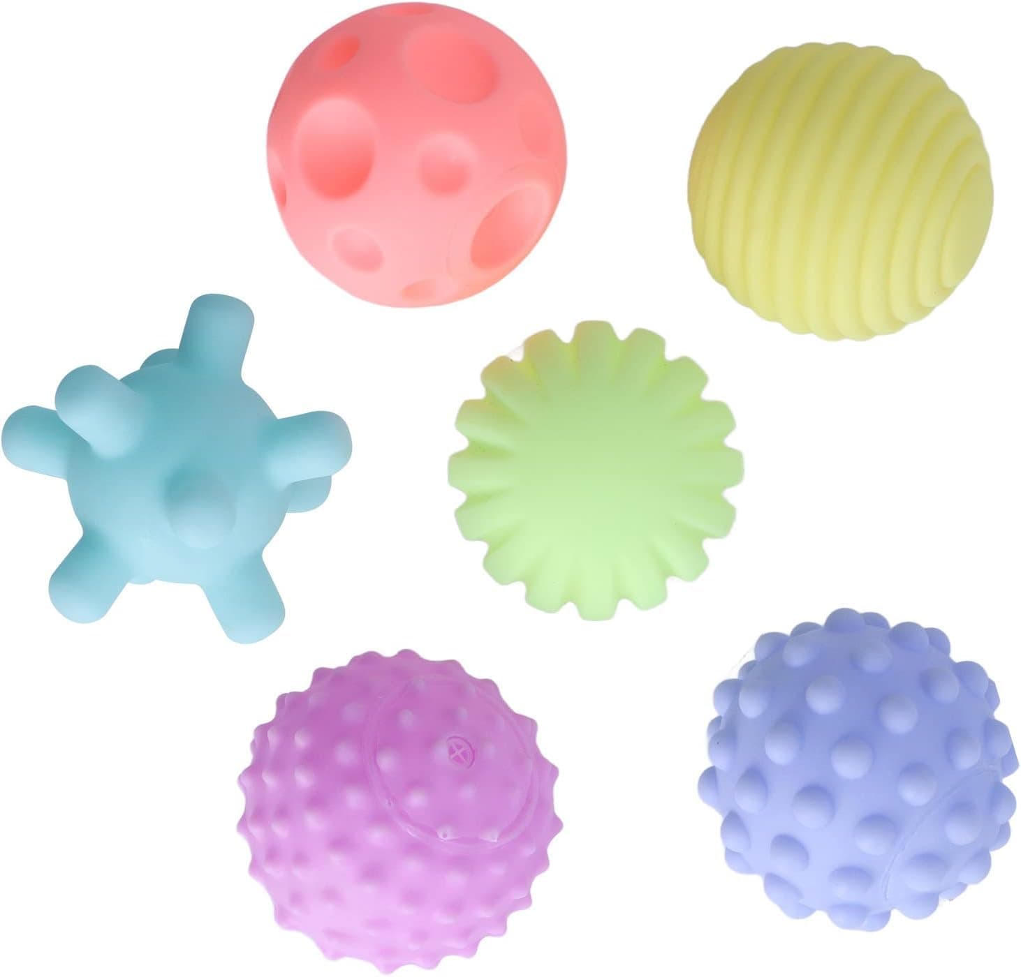 Textured Sensory Ball, 6Pcs Portable Durable Baby Textured Multi Ball, Touch Hand Sensory Toy Squeeze Massage Ball for Infants and Toddlers, Sensory Exploration and Engagement (Warm Color)