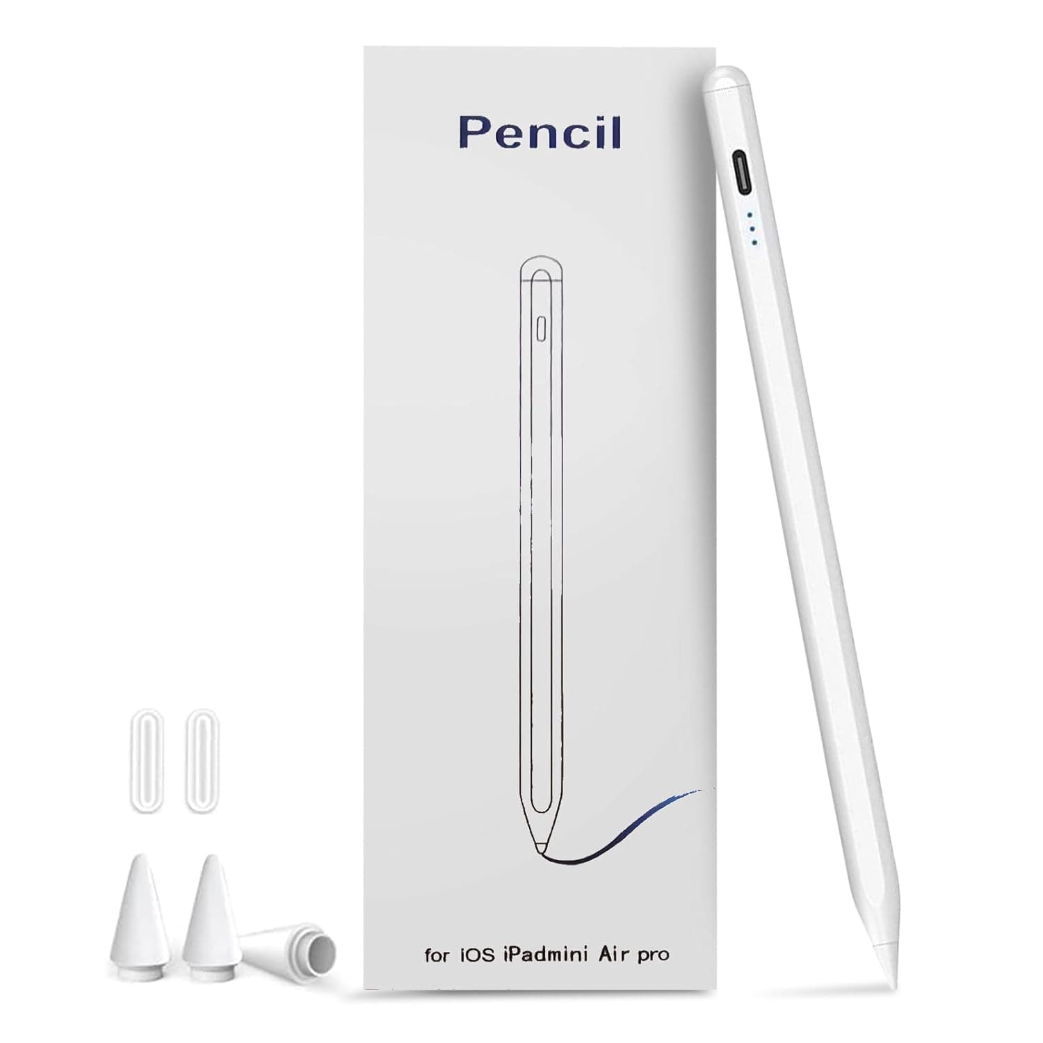 قلم ستايلس لايباد 2018-2025، قلم شحن سريع USB-C، شاشة ال اي دي مع تقنية رفض راحة اليد، حساسية للإمالة، لايباد 11/10/9/8/7/6/A16، برو 11 بوصة/12.9 بوصة/M4، اير 3/4/5/6/7/M2/M3، ميني 5/6/7