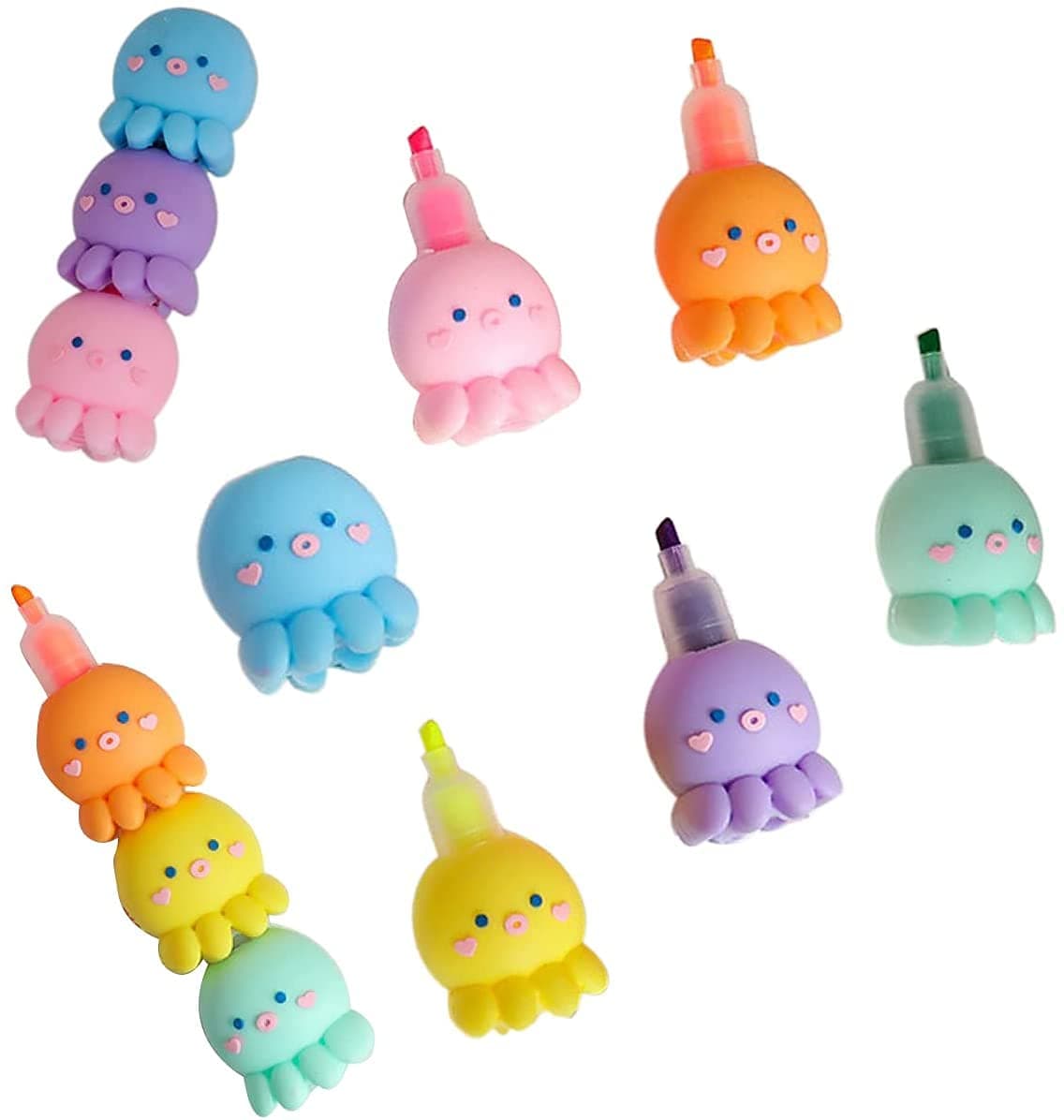 Colorful Octopus Highlighter Set - 6 PCS Cute Silicone Pens for Adults, Kids & Students, Perfect for Writing, Graffiti & School Office Supplies