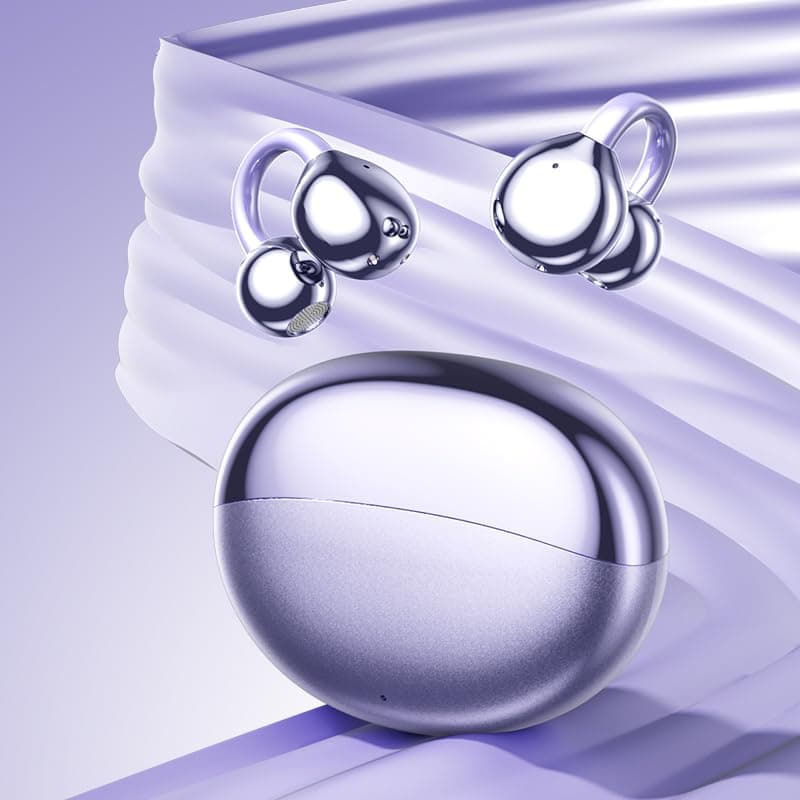 Clip-on Bluetooth headphones. Wireless earplugs, noise-cancelling breathing light, dual stereo sound, ultra-long battery life. (M110 purple)