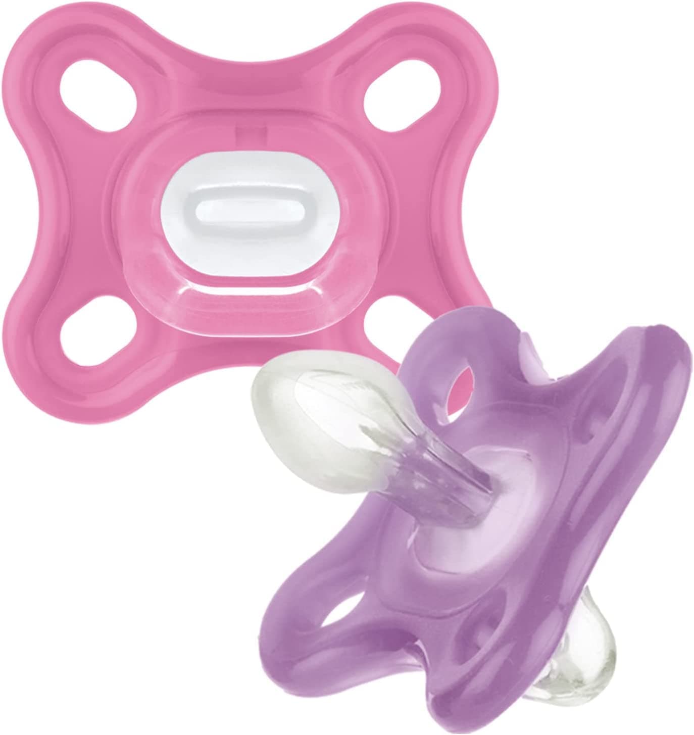 MAM Comfort Dummies, 0-3M, 2 Pack, Orthodontic Design, Pink | SkinSoft Silicone Teat, Comes in Dummy Steriliser Box, Baby Accessories for Newborn (Designs Vary)
