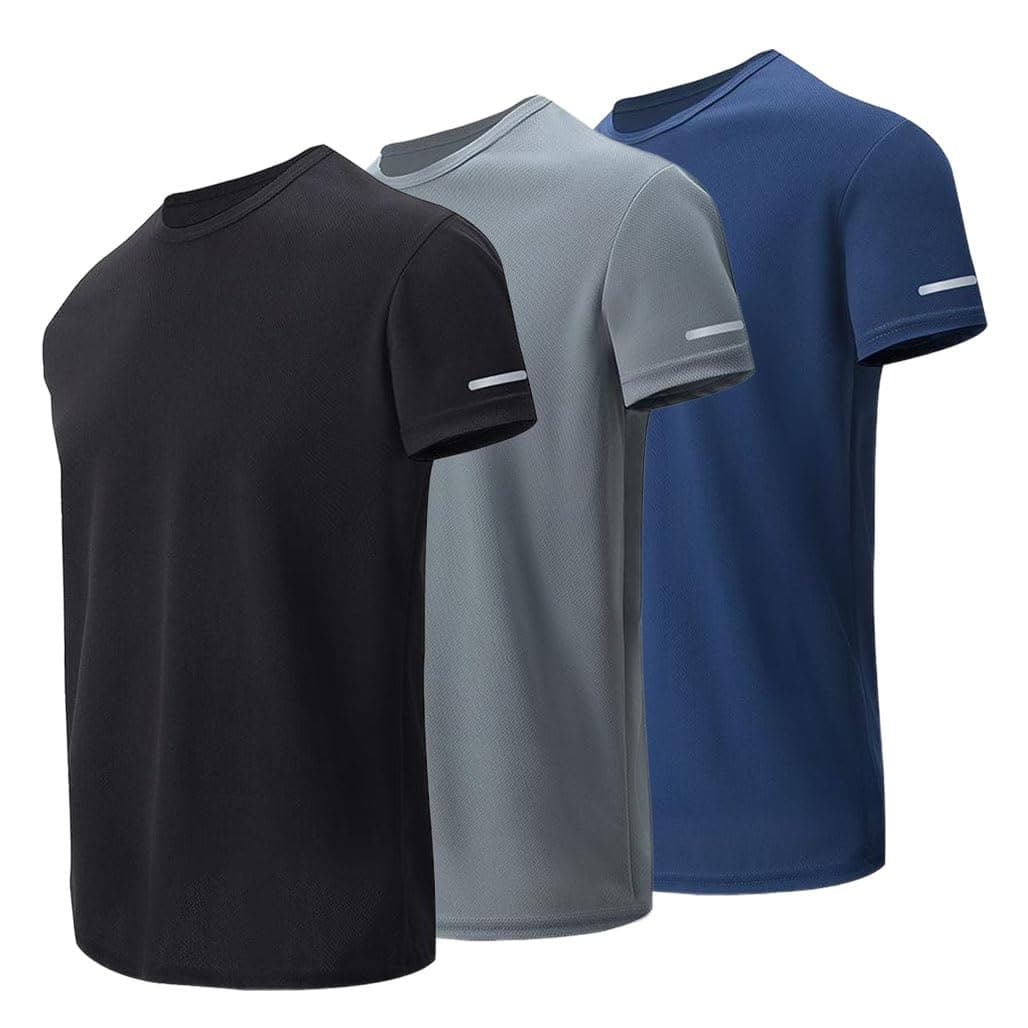 Goodern Men's Sports T Shirt,3 Pcs Quick Dry Activewear T-Shirt Gym Workout Crew Dry Fit Moisture Wicking Neck Short Sleeve Athletic Sweatshirts Running Training Exercise Tee Tops for Men