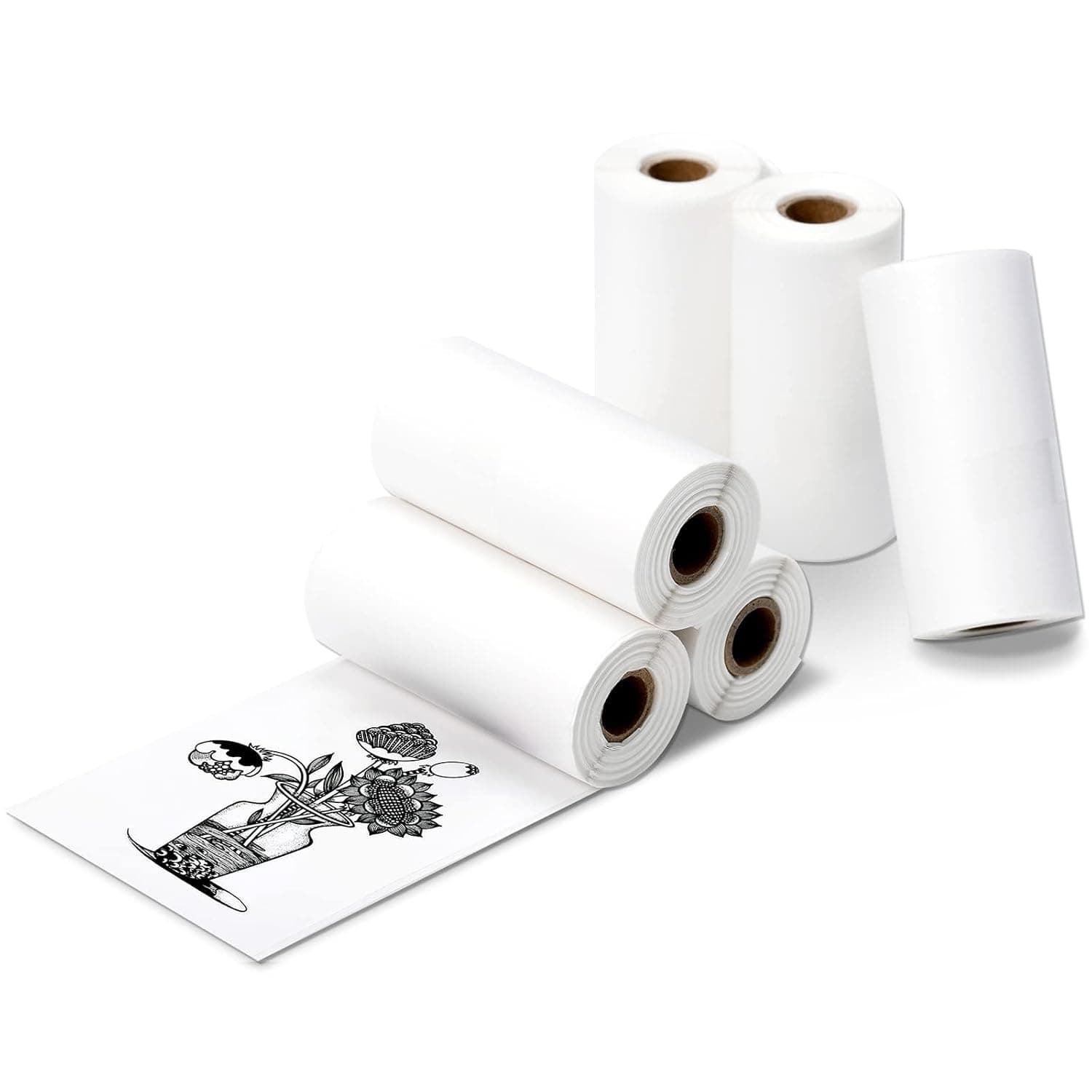 Bukela 6-Rolls Mini Sticker Printer Paper 57x30mm Thermal Self Adhesive Photo Roll Compatible With Portable Pocket Printers White
