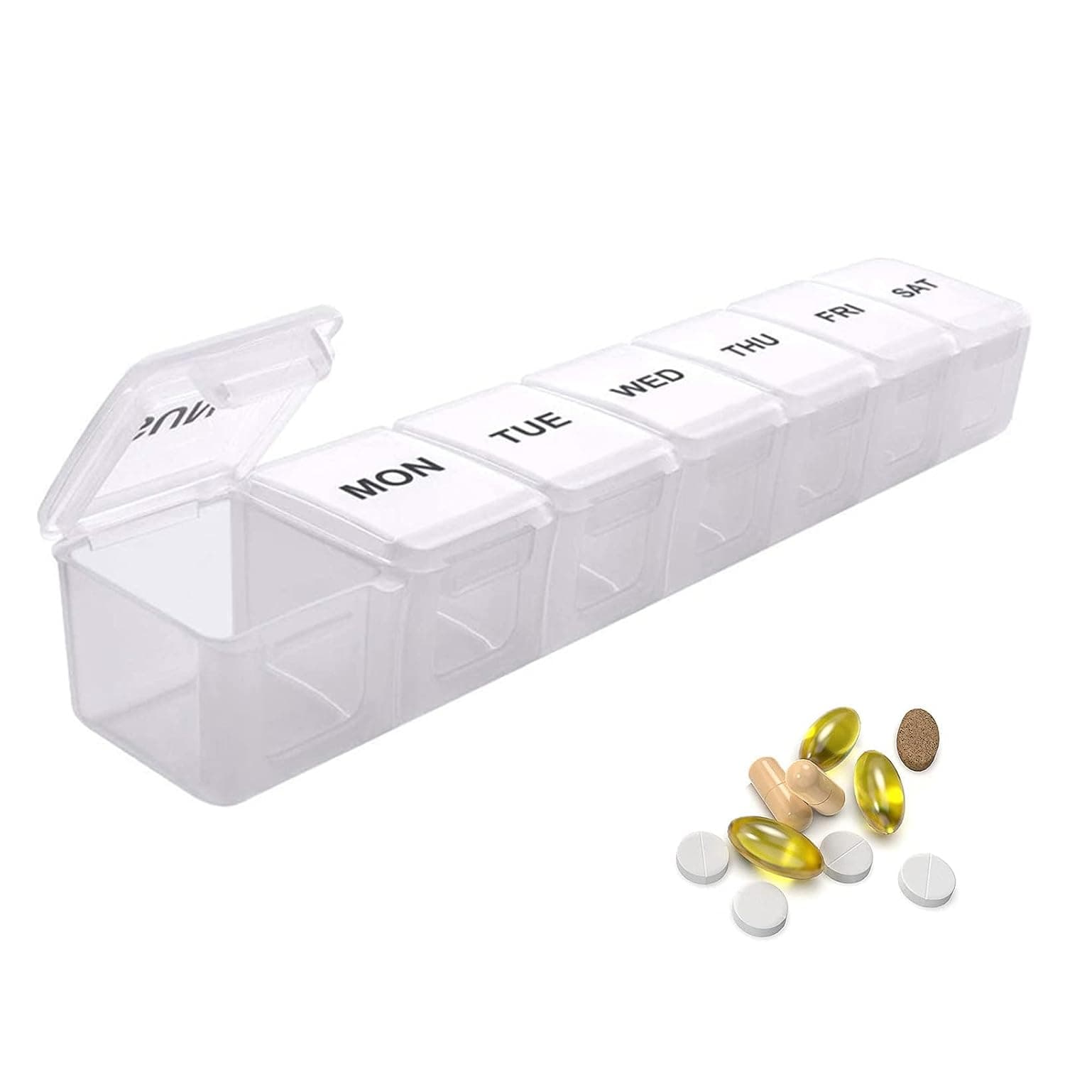 Xspring Weekly Pill Organizer, Large Daily Pill Case, Travel Pill Container with Compartments, Pill Holder Vitamins, 7 Day Pill Containers for Storage Cod Liver Oil and Supplements (White)
