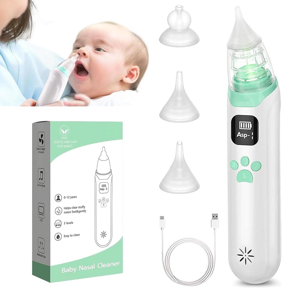 Electric Baby Nose Cleaner, 3 Silicone Tips and 3 Cleaner Levels, Anti-Backflow for Newborns, Toddlers with Music and Light