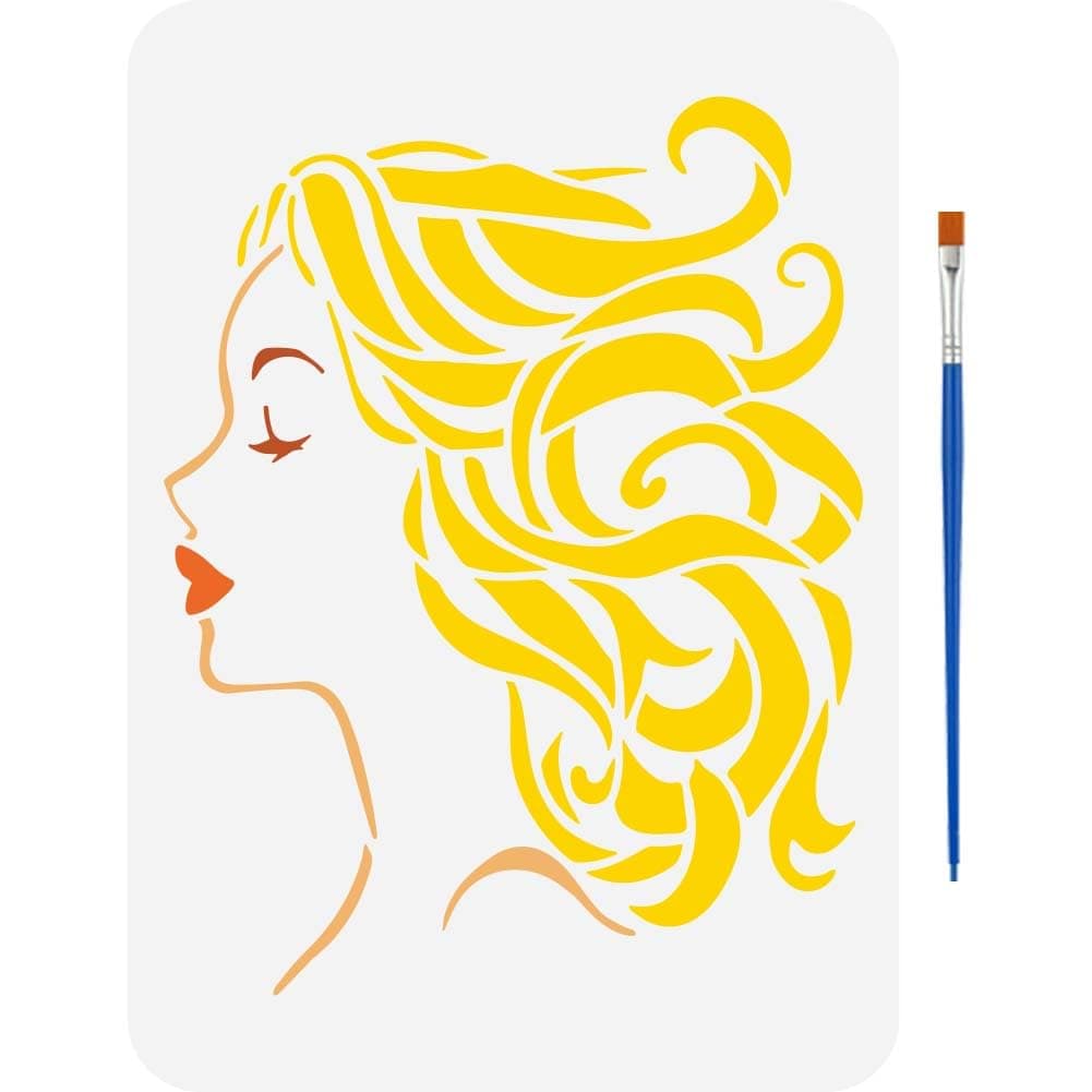 FINGERINSPIRE Women's Head Drawing Stencil with Paint Brush 29.7x21cm Beauty Lady Painting Template Fashion Women Decoration DIY Craft Stencil for Painting on Wood Wall Fabric Furniture