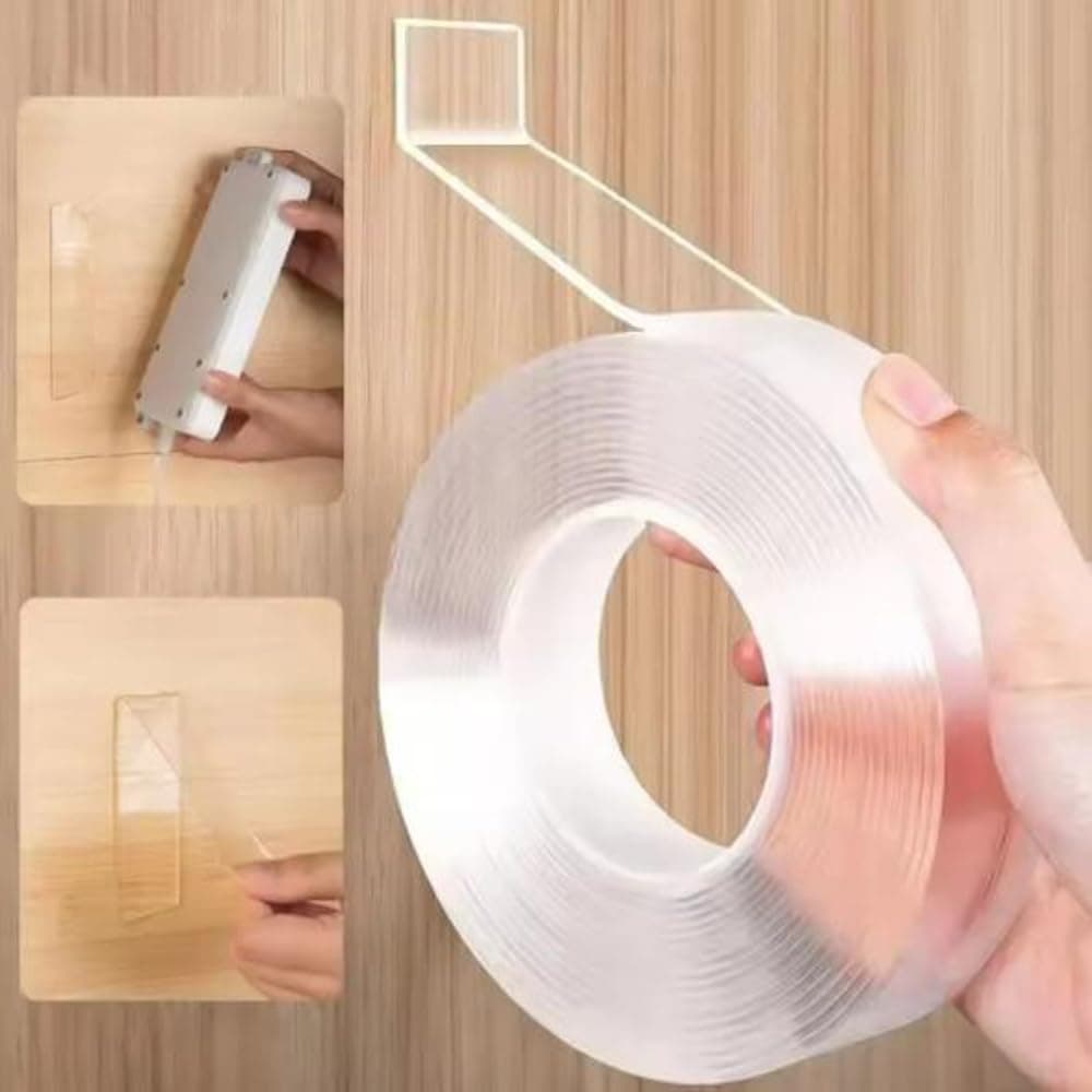 1roll Double Sided Tape Super Strong Adhesive Tapes Reusable Washable Waterproof Transparent Tape Tools for Home Office (2CM*1M)