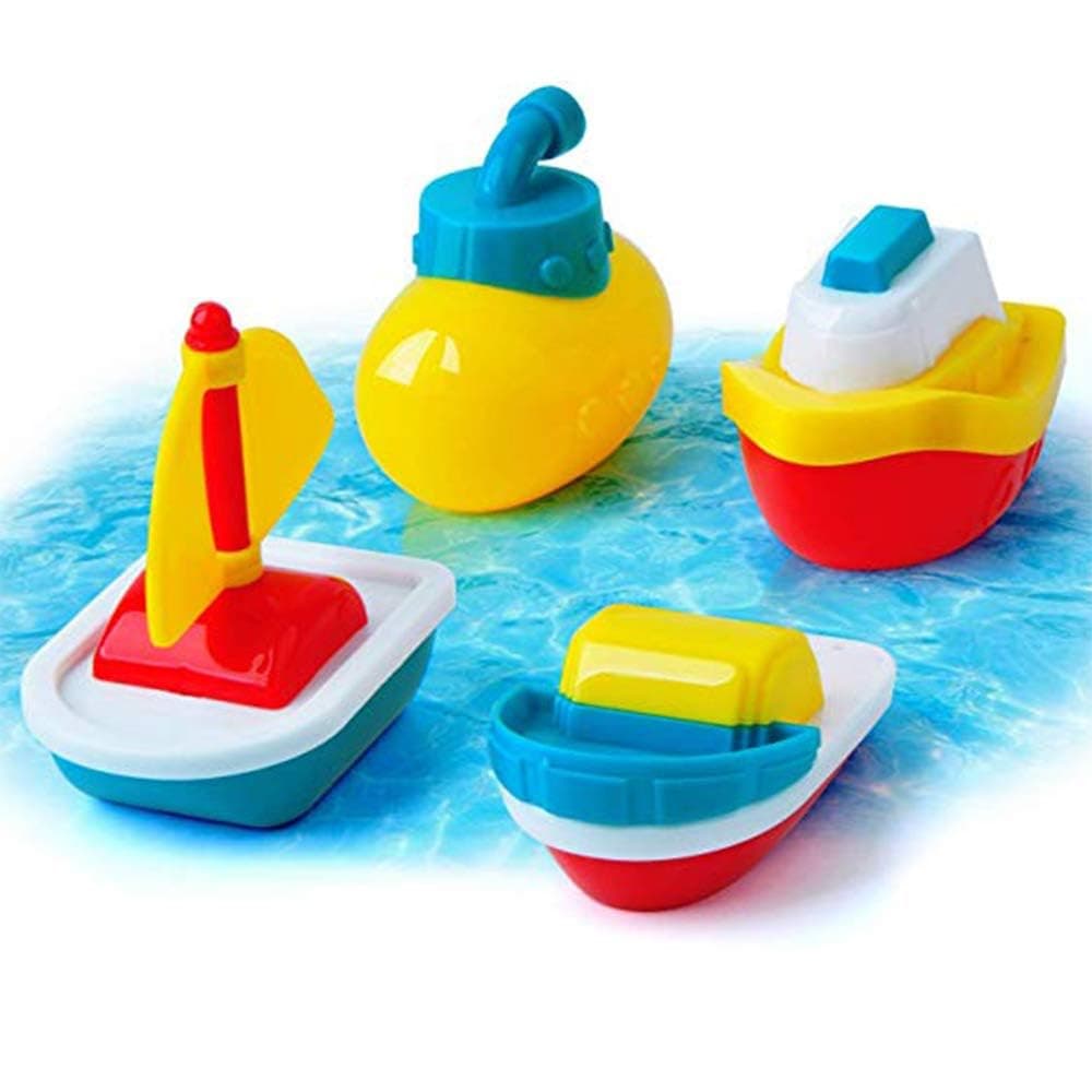 Baby Bath Toys, KASTWAVE 4 Pcs Little Boat Train Bath Toy, Bath Toys Bathtime Floating Boat Plastic Ship Model for Toddlers Kids, Birthday Gift for Kids