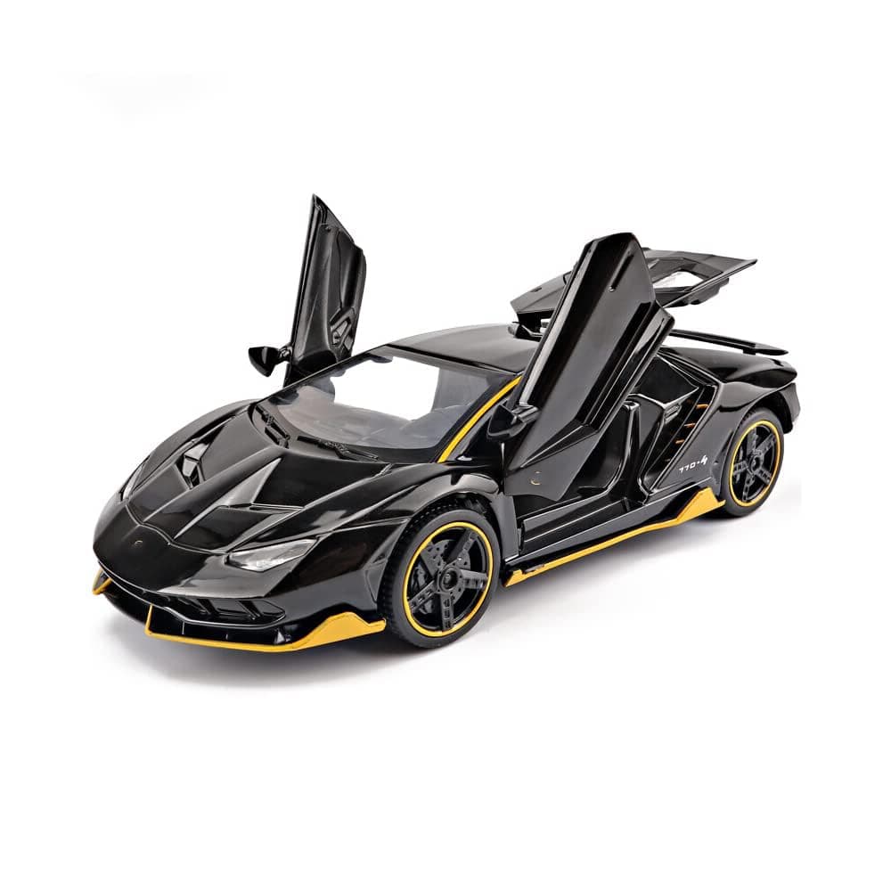 Alloy Collectible Black Sports Car Toy– Diecast Model with Light & Sound, Pull Back Racing Vehicle, 1/32 Scale, for Display and Gift