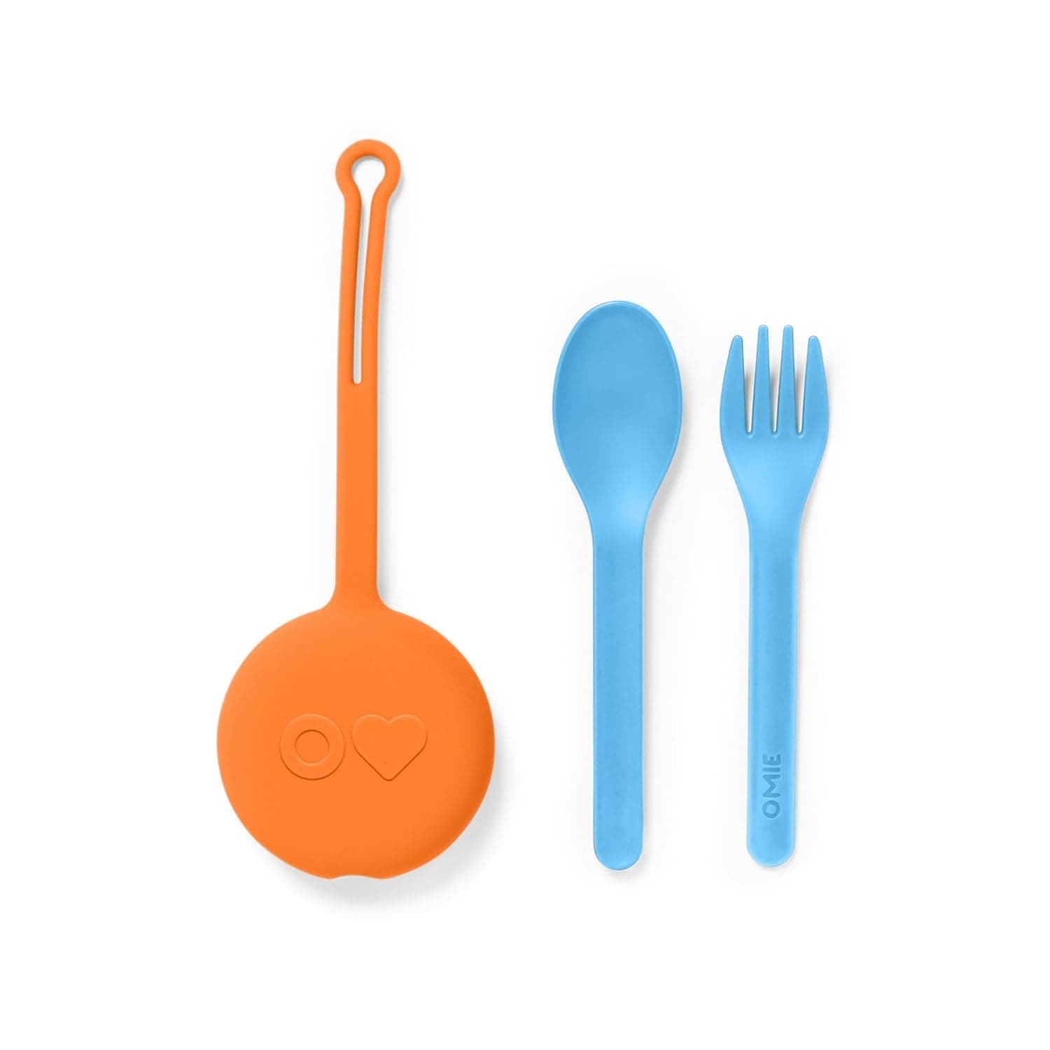 OmieBox Kids Utensils Set with Case - 2 Piece Plastic, Reusable Fork and Spoon Silverware with Pod for Kids (Sunrise)