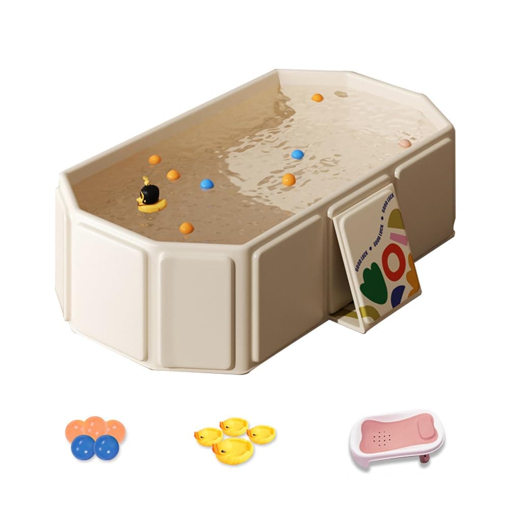 Baby Bathtub,Portable Baby Tub,Quick Pop Up Non Inflatable Bathtub Space-Saving,Durable Baby Tubs for 0~8 Years old Infants and Toddler (White+Bath Stand)