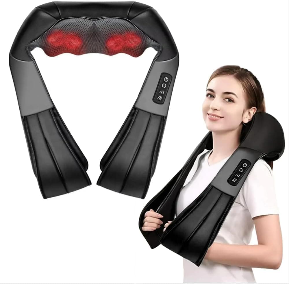 X Spring Heating Neck Massager, 4 Rotating Nodes, Adjustable Compression, Infrared Heat, Heating Neck Massager for Deep Tissue Shiatsu Relaxation, Portable with 3 Speeds, Ergonomic U Shape