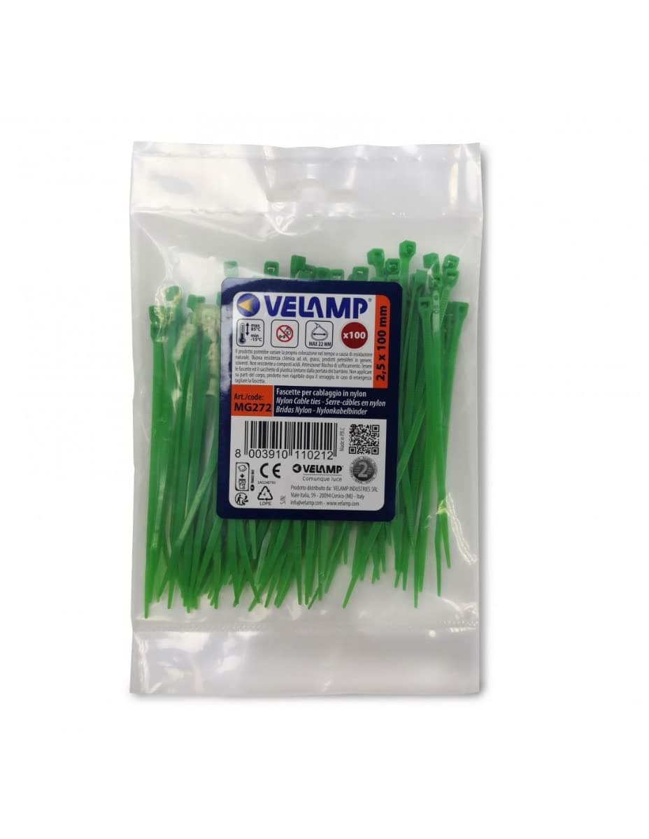 Green Nylon Cable Ties 2.5x100 - 100pcs