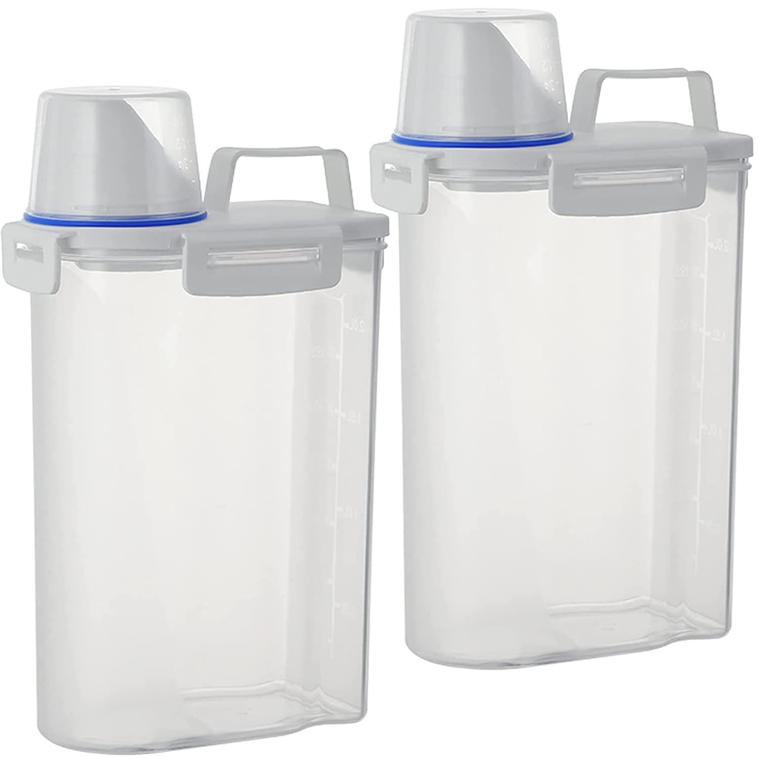 Premify 2Pcs Cereal Containers Set 2.5L / 2KG Capacity Airtight Food Storage Container BPA Free Plastic Rice Storage Bin/Dispenser + Measuring Cup & Pour Spout, 51837-2pcs, 2-Cereal Containers