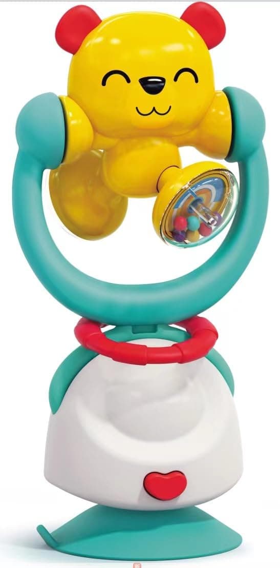Hola 2in1 Highchair Toy & Baby Rattle Toy Bear, Mealtime Toy, Teething Relief, Fine Motor Skills, Bright Colors, Sensory Toy, Baby Toy, Teether, Animal Rattle, Suction Toy 6M+