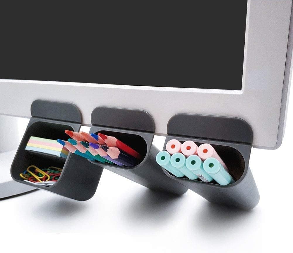 Bukela Computer Monitor Pen Holder Screen Pen Pencil Holders Creative DIY Adhesive Pen Holder Desk Organizers Containers for Home Office Desk Accessories, 3 Pcs Grey