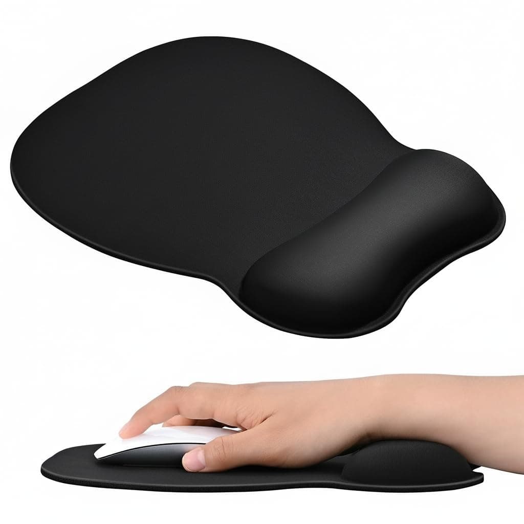 EooCoo Mouse Pad with Wrist Support,Ergonomic Mousepad with Memory Foam Wrist Rest,Mouse Pad Non-Slip Rubber Base,4mm Ultra Thin Wear Resistant Matt Desk Accessories for PC Laptop,Gaming,Office,Black
