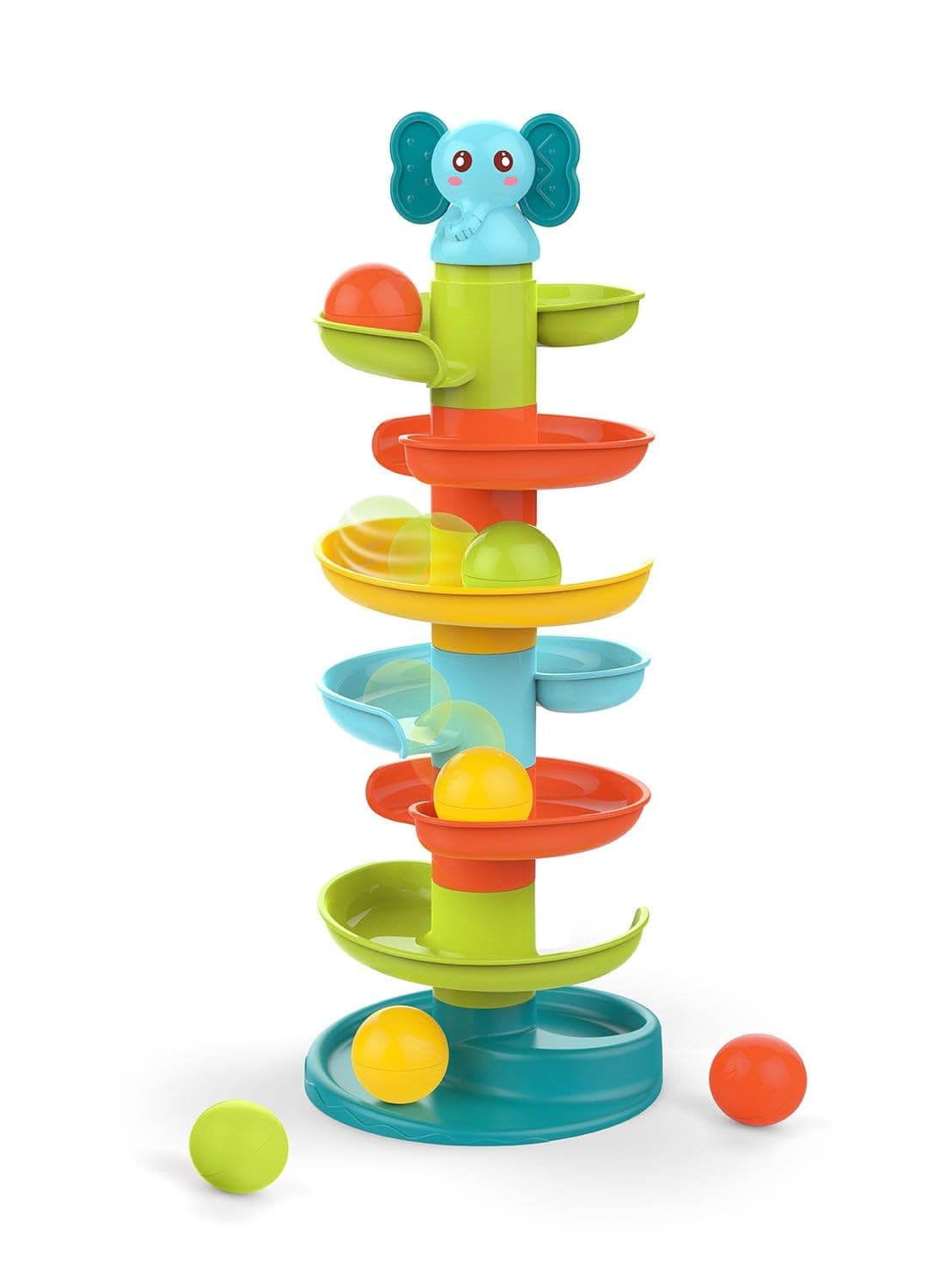 Huanger HR0293 Baby Ball Drop Toy, Rolling Tower with Elephant Design, 46.8 cm Height, Educational Learning Toy for Ages 18M-4Y