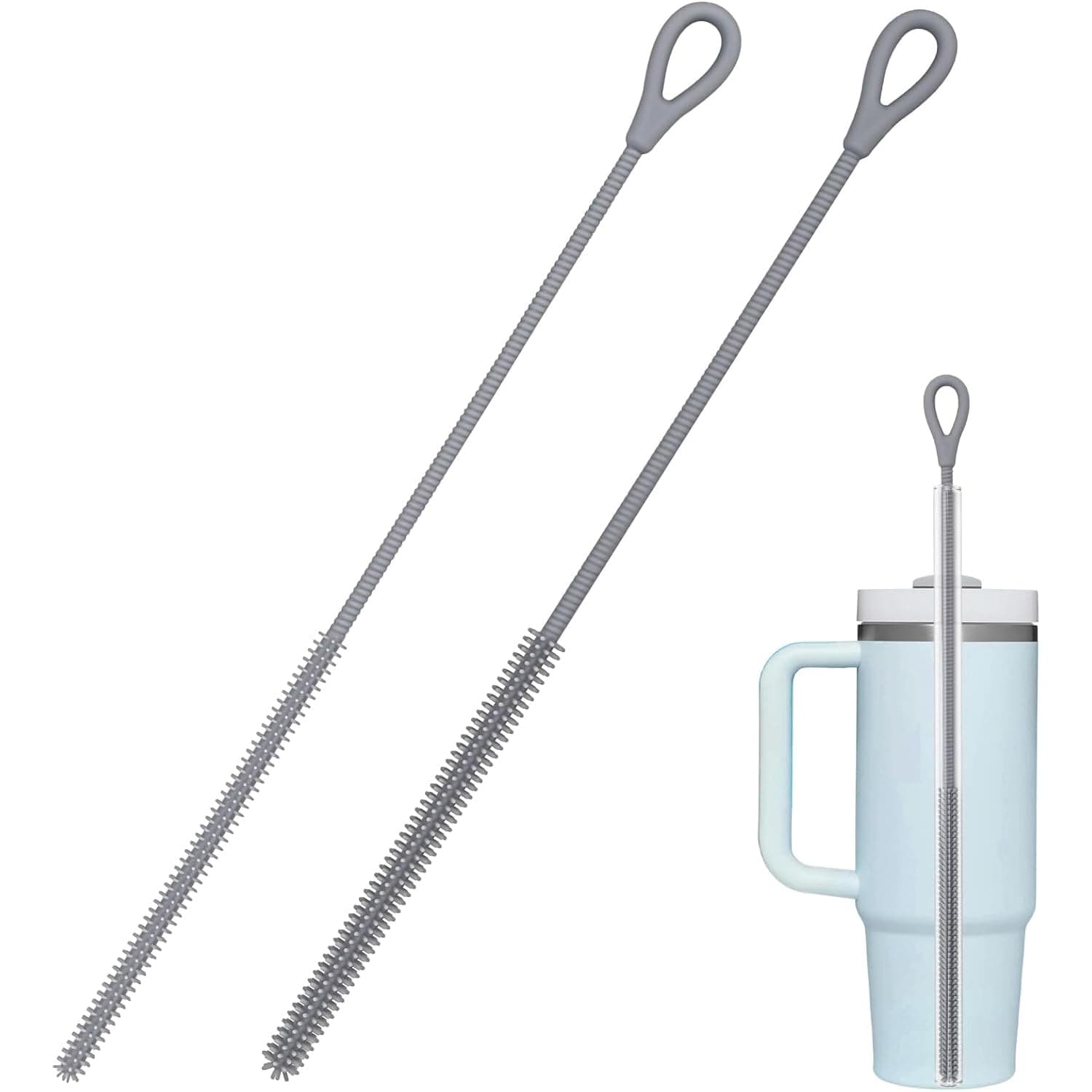 YelaJoy 2 PCS Straw Cleaner Brush, Silicone Tube Cleaning Tool with Stainless Steel Core, Reusable Drinking Pipe Cleaner, Flexible Cup Lid Brush for Grey Tumbler Bottles