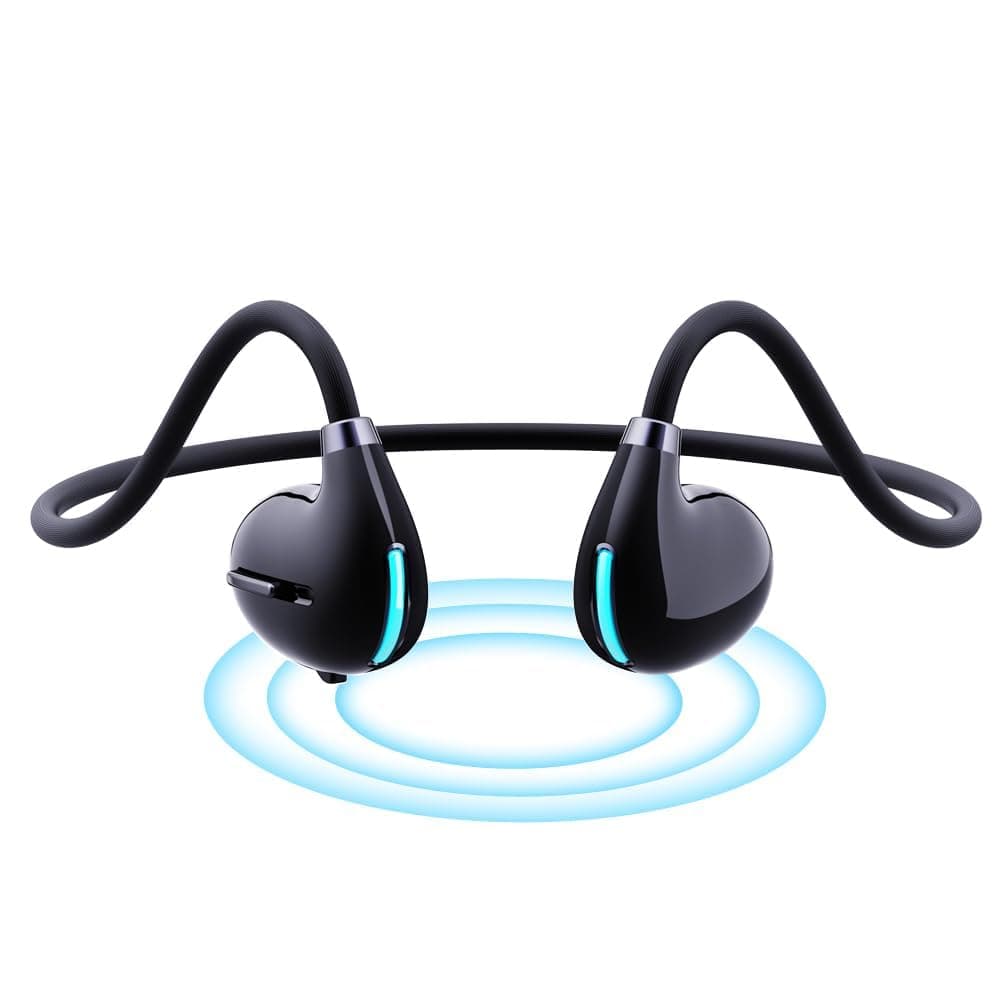 Open Ear Earbuds Air Conduction Headset Wireless Bluetooth Sport Headphones with Mic Earphone Lightweight Painless Wearing Sweatproof Earpiece Stereo Earphone for Running Hiking Bicycling-Black