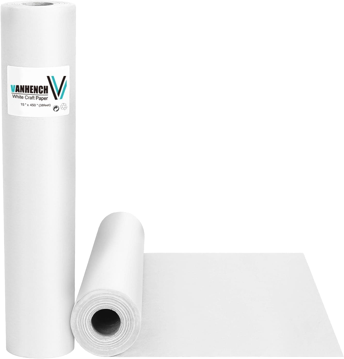 Vanhench 15''×450'' White Wrapping Paper Roll | For Bulletin Board Poster Kraft Easel Sketch Paper for Painting Drawing for Kids Gift Arts & Crafts Supplies