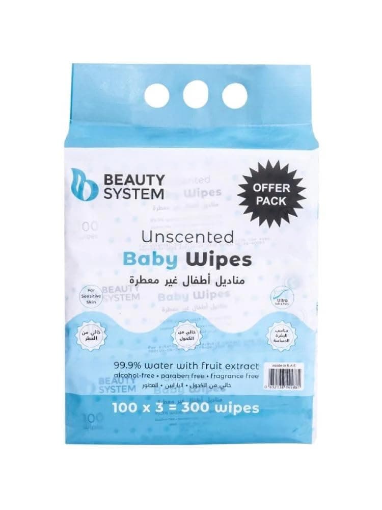 Beauty System Unscented Baby Wipes with Fruit Extract 300-Wipes 150 g