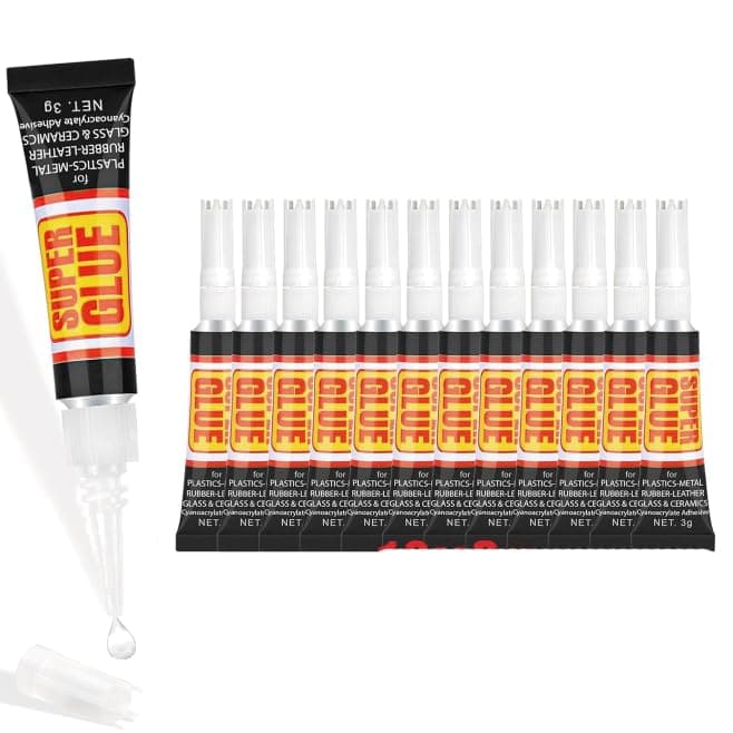 12 x 3g Super Glue – Single-Use Clear Fast-Drying CA Adhesive for Wood, Plastic, DIY Crafts, Leather, Jewelry & Metal